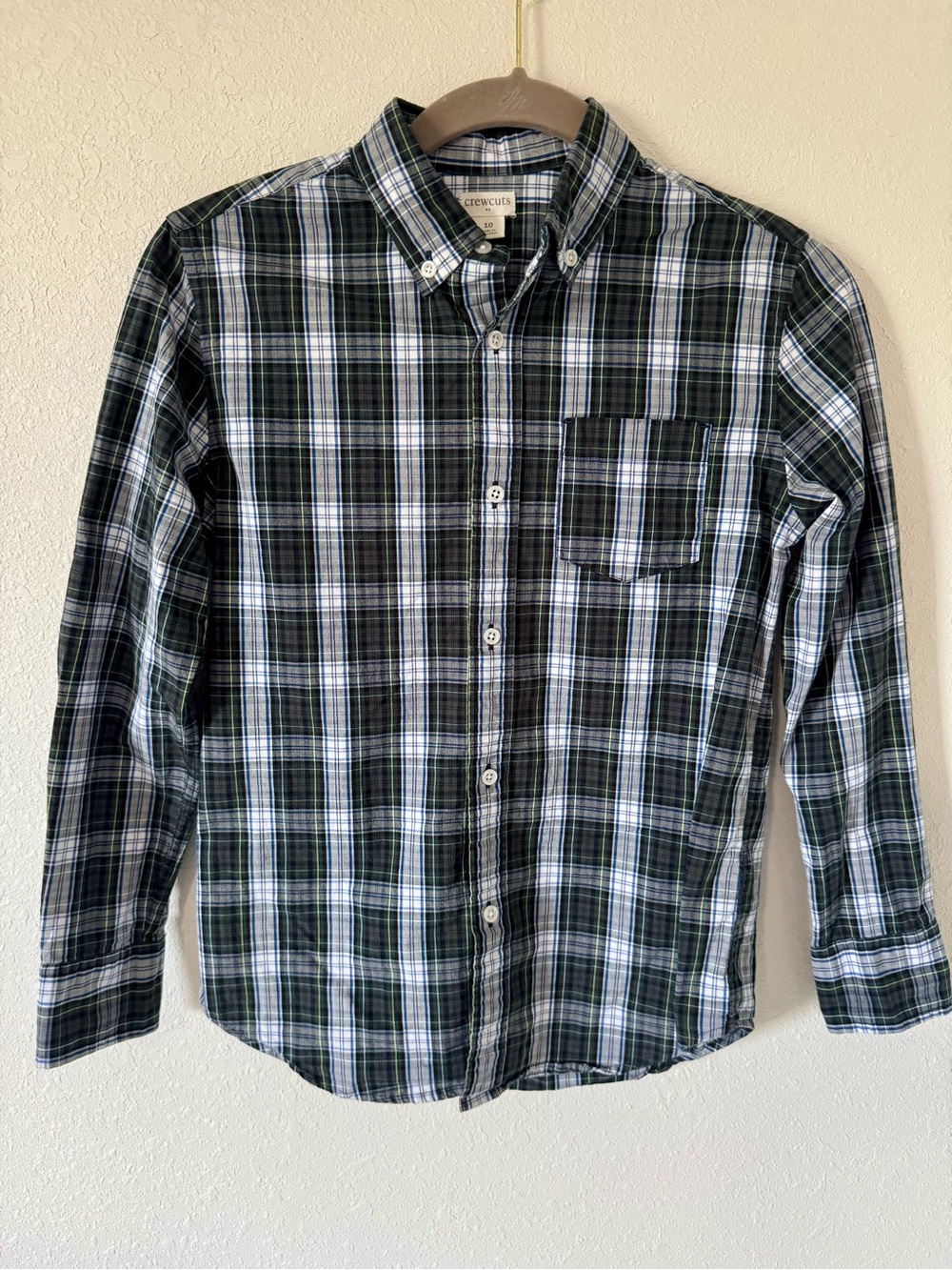 Crewcuts Green & White Plaid Button-Down Shirt Size 10